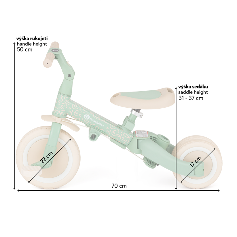 PETITE&MARS Multifunkční tříkolka 5v1 Turbo – limitovaná edice Green Twist