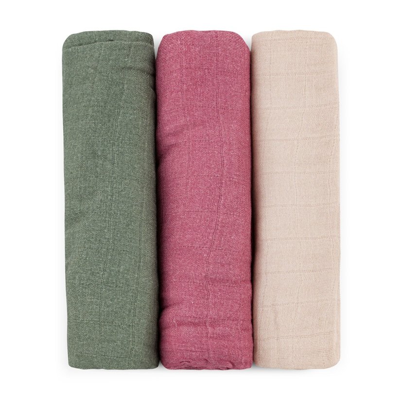PETITE&MARS Bamboo muslin set of 3 diapers Moussy 68 x 68 cm - Variants of Moussy: Botanic Tones