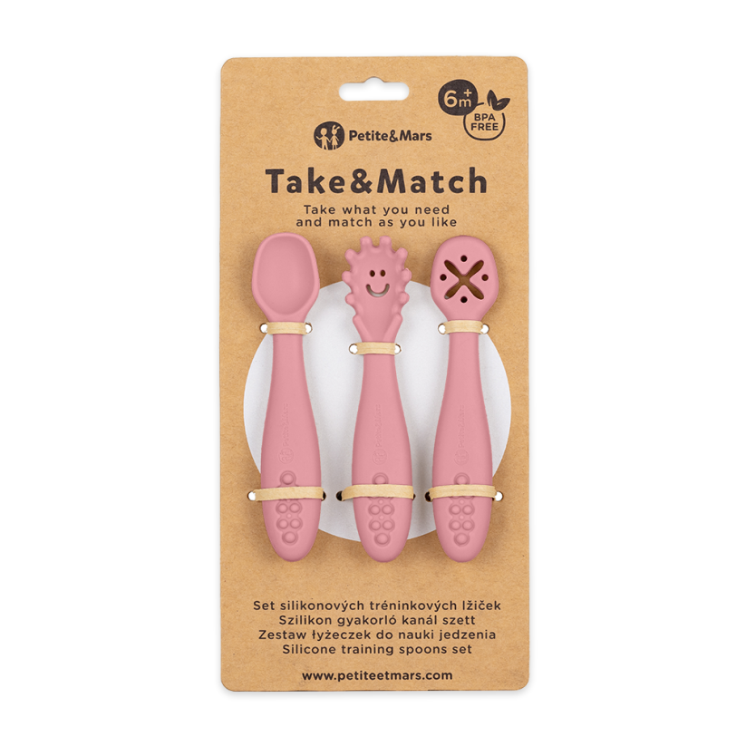 PETITE&MARS Set 3 ks silikónových tréningových lyžičiek Take&Match 6m+