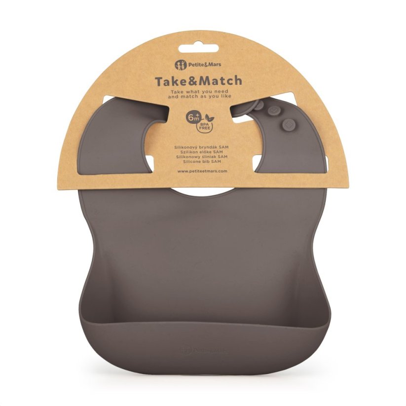 PETITE&MARS Silicone bib Take&Match 6m+ - Take&Match: Bitter Cocoa
