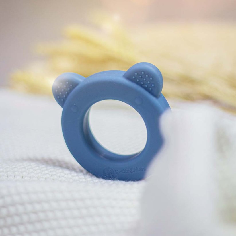 PETITE&MARS Silicone teether with rattle Beary Dusty Rose 0m+ - Variants of  Beary: Petrol Blue