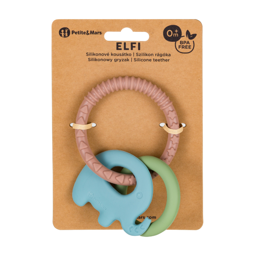 PETITE&MARS Kousátko silikonové Elefi 0m+ - Varianty Elefi: Cute Blue