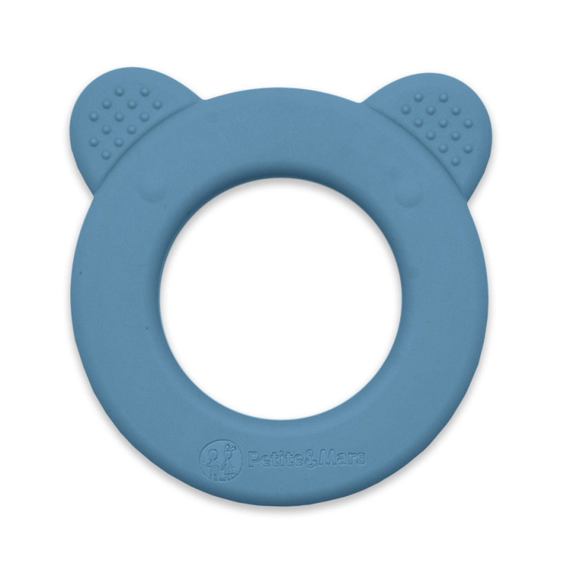 PETITE&MARS Silicone teether with rattle Beary Dusty Rose 0m+ - Variants of  Beary: Petrol Blue