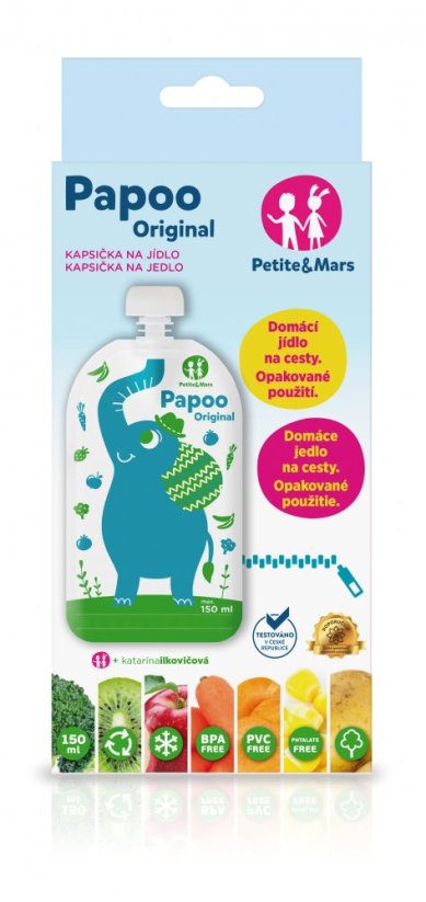 PETITE&MARS Kapsička na jedlo Papoo 6 ks - Varianty Papoo: Elephant