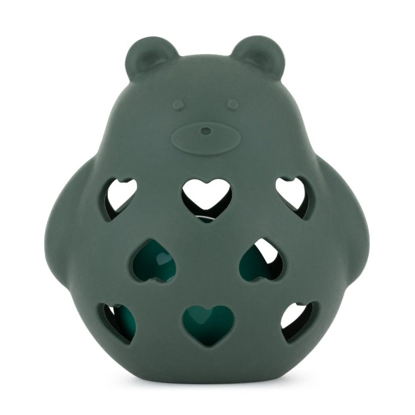 PETITE&MARS Hračka silikonová s chrastítkem Bear Basil 0m+ - Take&Match: Misty Green