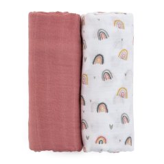 PETITE&MARS Bamboo muslin set of 2 swaddles Misty 120 x 120 cm