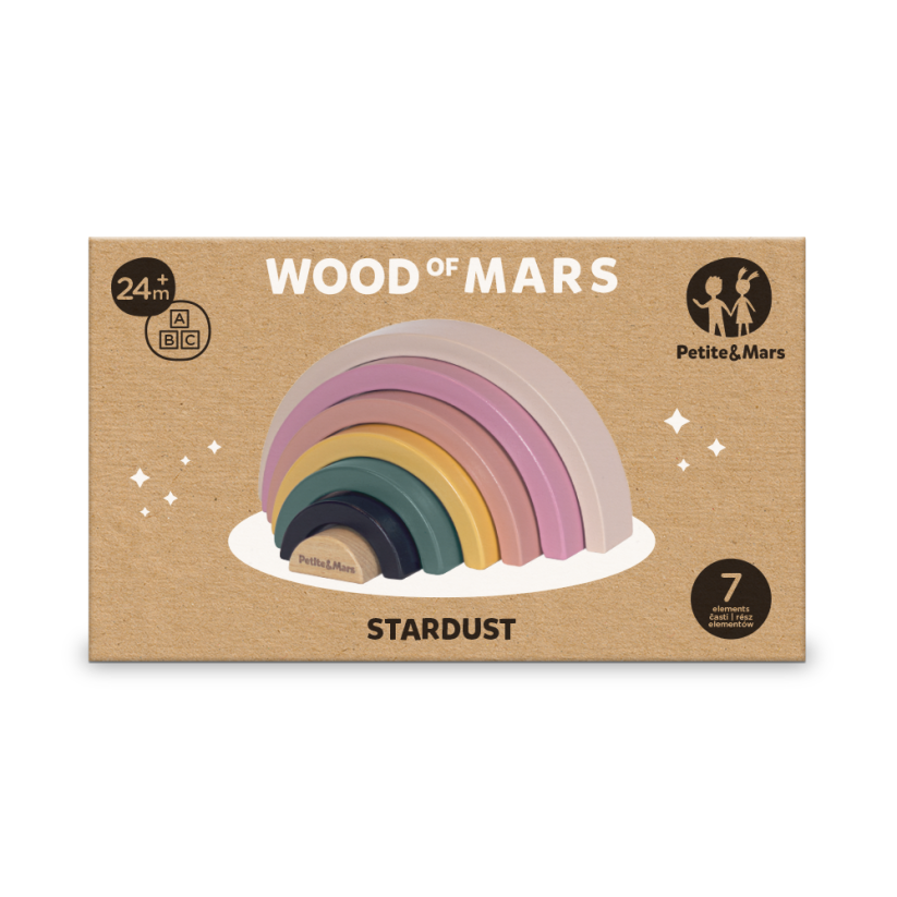 PETITE&MARS Hračka dřevěná skládací Stardust Wood of Mars 24m+