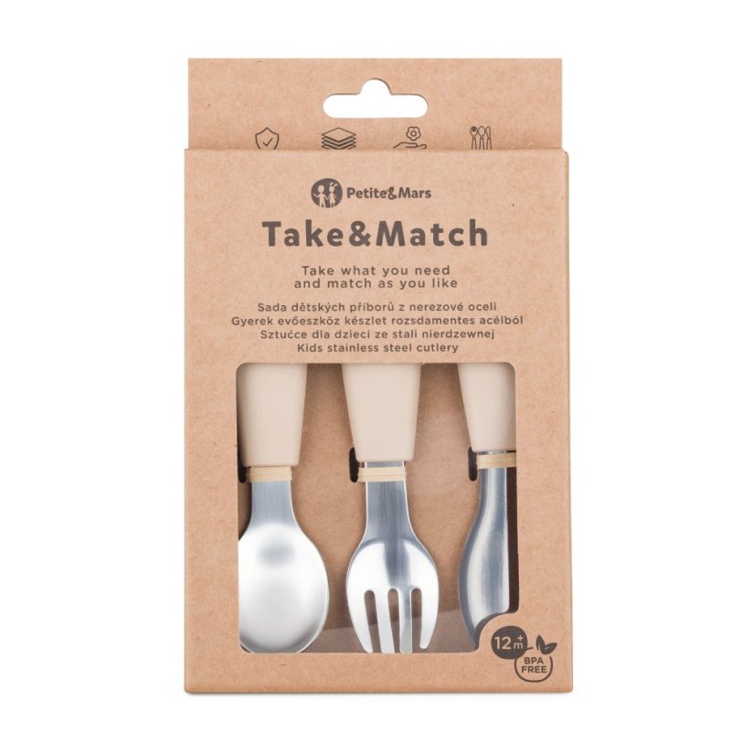 PETITE&MARS Sada príborov s nerezovej ocele Take&Match 12m+ - Take&Match: Desert Sand