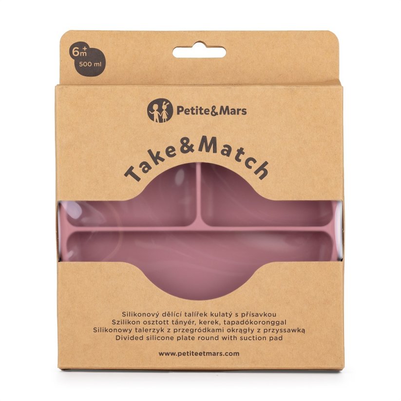 PETITE&MARS  Silikonowy talerzyk z przegródkami okrągły Take&Match 6m+