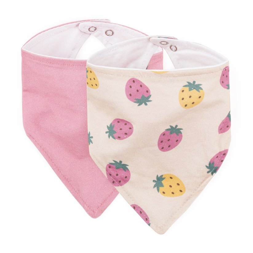 PETITE&MARS Bryndák bandana Luke 3m+ - Luke Bandana: Beige Strawberries & Dusty Rose
