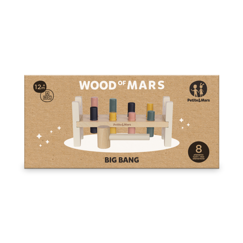 PETITE&MARS Hračka dřevěná Big Bang Wood of Mars 12m+ Aurora Pink