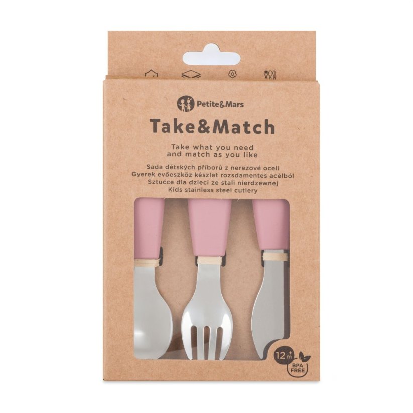 PETITE&MARS Sada príborov s nerezovej ocele Take&Match 12m+ - Take&Match: Dusty Rose
