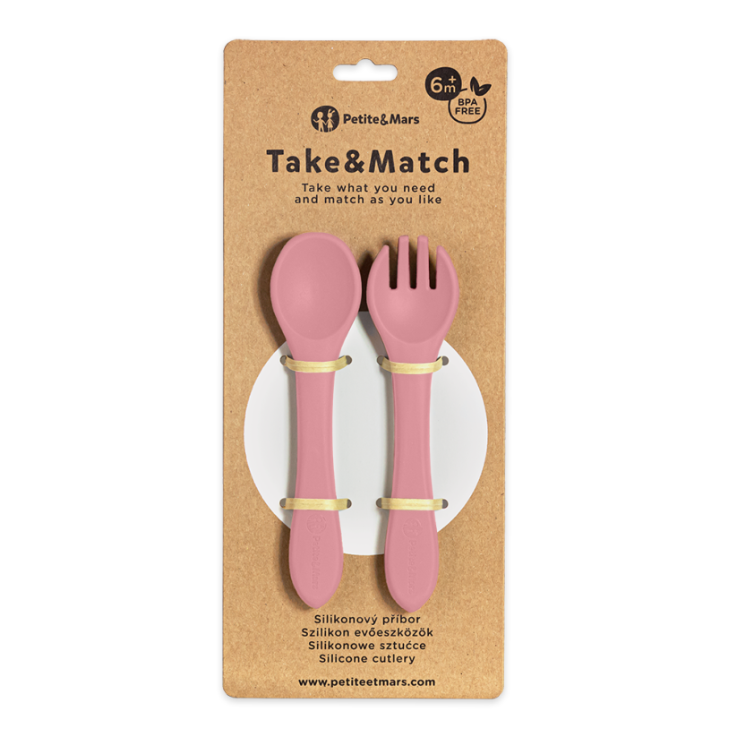 PETITE&MARS Silicone cutlery TAKE&MATCH 6m+ - Take&Match: Dusty Rose