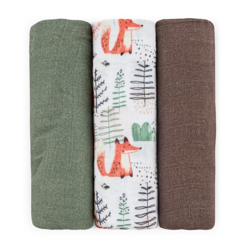 PETITE&MARS Sada plenek bambusová mušelínová 3ks Moussy - Varianty Moussy: Forest Fox