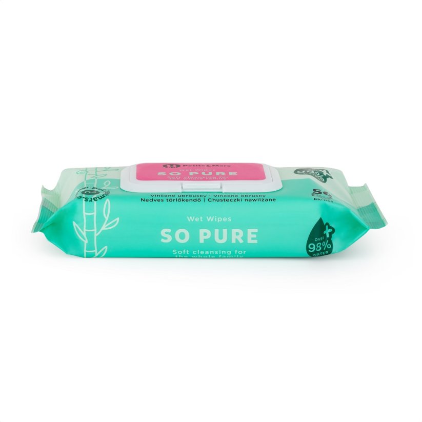 12x PETITE&MARS Ubrousky vlhčené SO PURE bambusové bioodbouratelné 56 ks