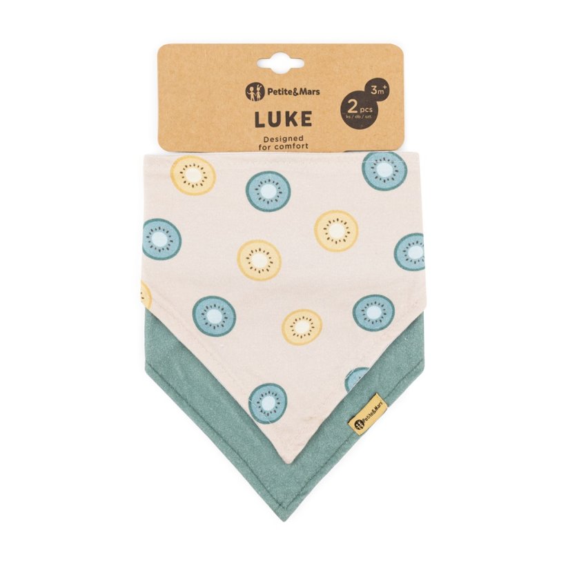 PETITE&MARS Bryndák bandana Luke 3m+ - Luke Bandana: Beige Strawberries & Dusty Rose