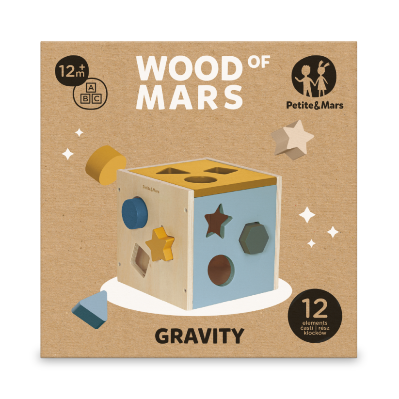 PETITE&MARS Hračka drevená triediaca Gravity Wood of Mars 12m+ Cosmic Blue