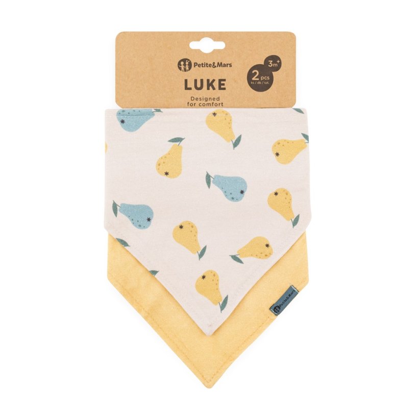 PETITE&MARS Bryndák bandana Luke 3m+ - Luke Bandana: Beige Kiwis & Misty Green