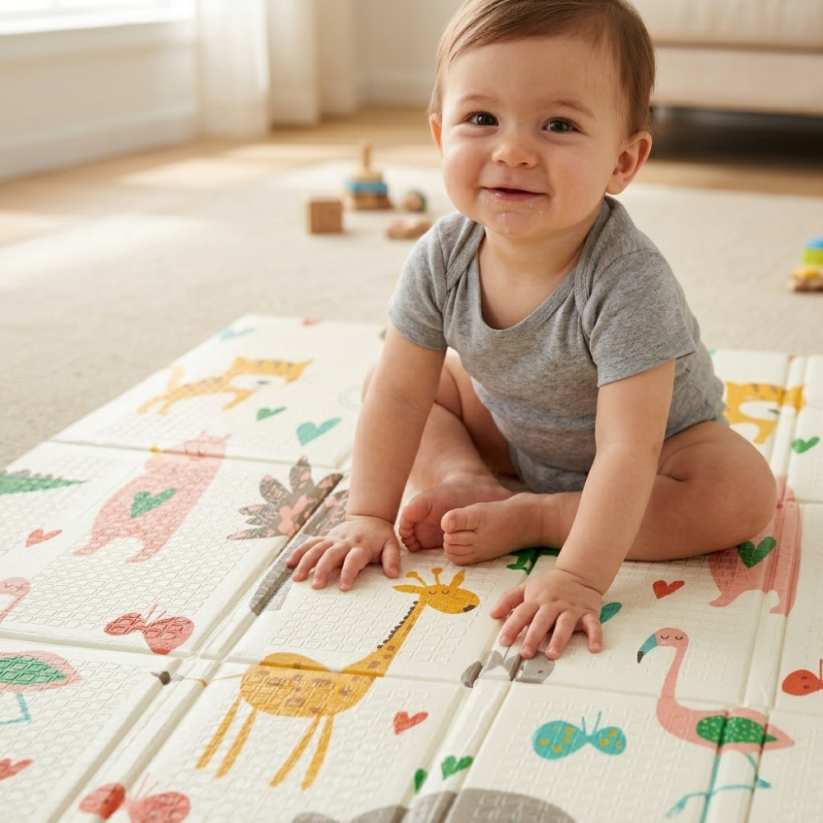 PETITE&MARS Dwustronna, składana mata do zabawy Campy 130×200 cm - Warianty Campy: Cars&Arabesca