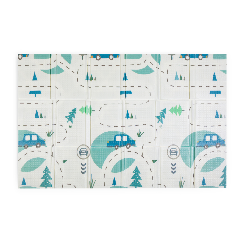 PETITE&MARS Dwustronna, składana mata do zabawy Campy 130×200 cm - Warianty Campy: Cars&Arabesca