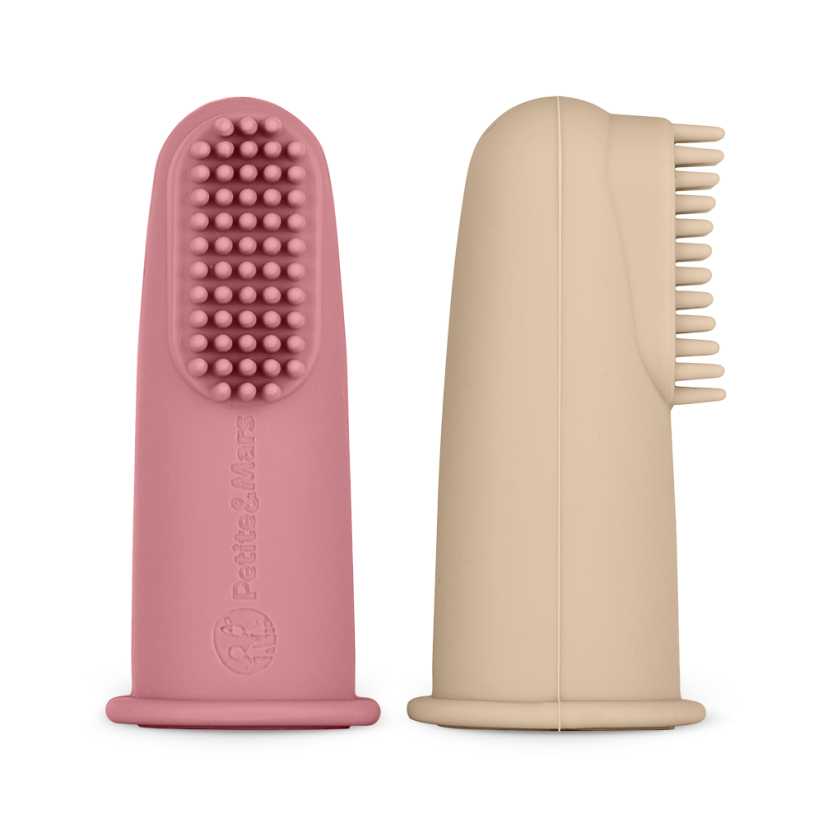 PETITE&MARS Zestaw silikonowych szczoteczek do zębów na palec Rose&Sand 2 szt. 6m+