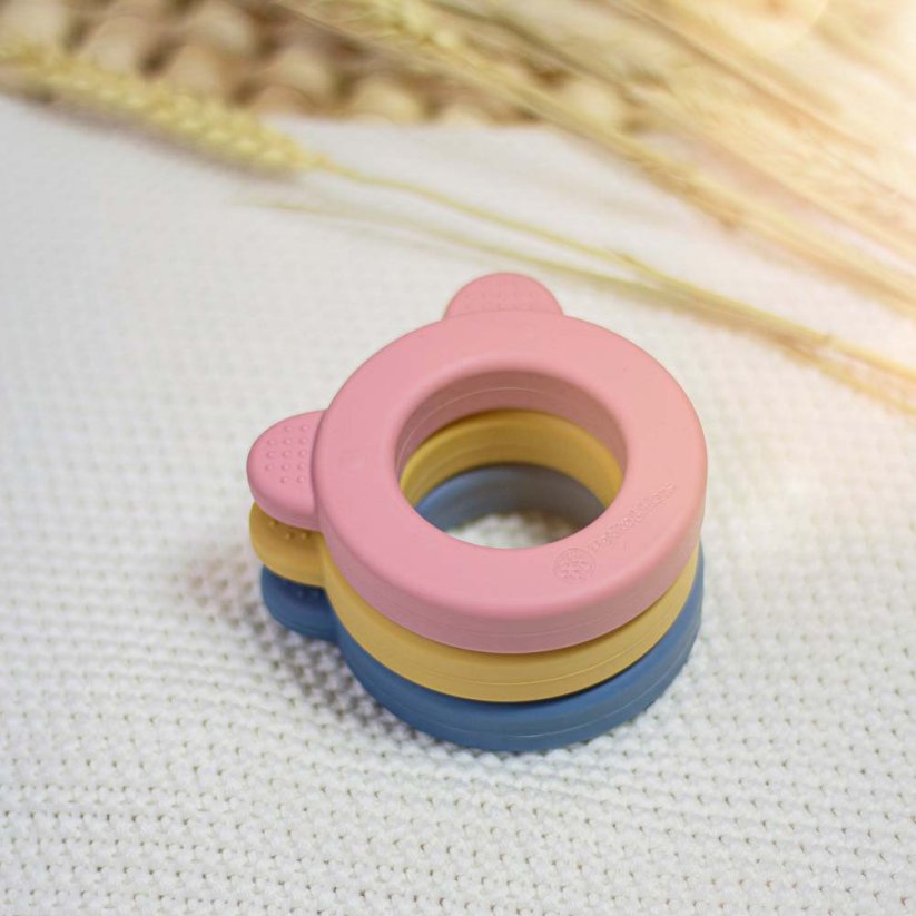 PETITE&MARS Silicone teether with rattle Beary 0m+ - Variants of  Beary: Dusty Rose