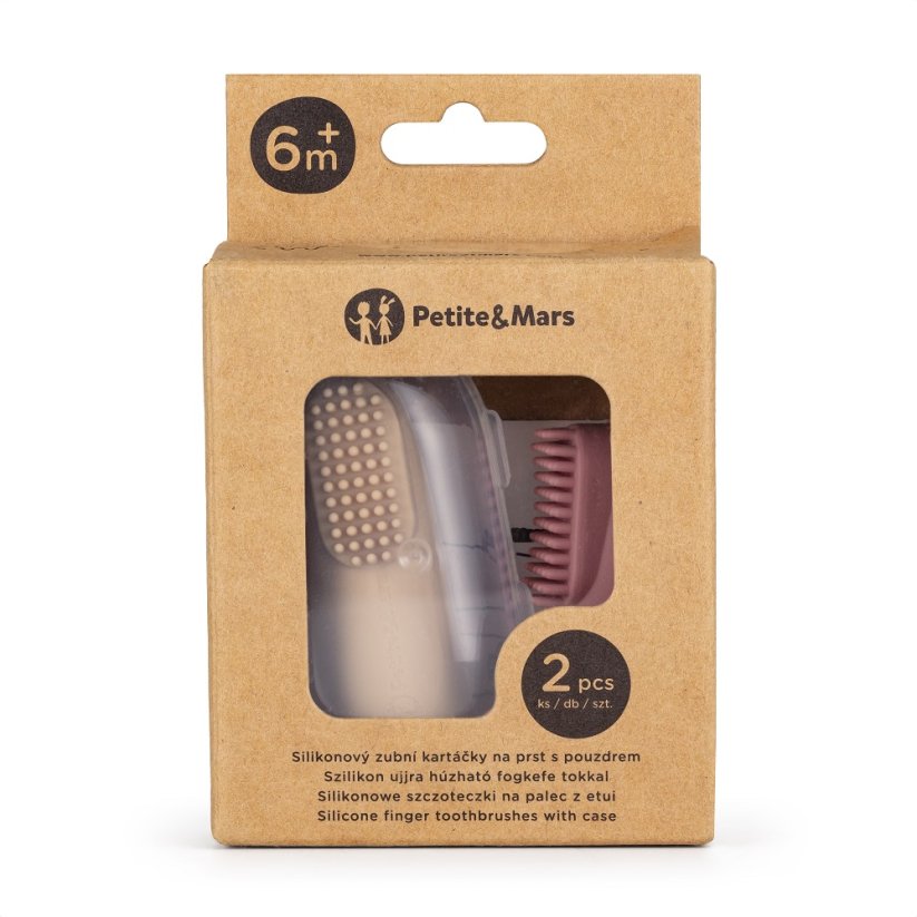 PETITE&MARS Zestaw silikonowych szczoteczek do zębów na palec Rose&Sand 2 szt. 6m+