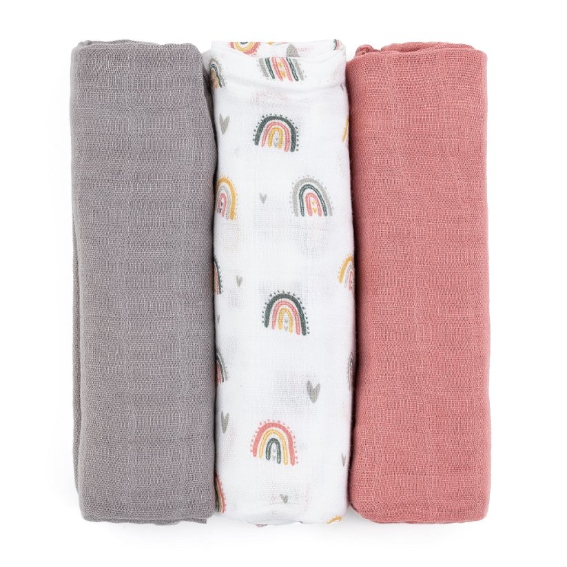 PETITE&MARS Sada plienok bambusová mušelínová 3ks Moussy - Varianty Moussy: Rose Rainbows