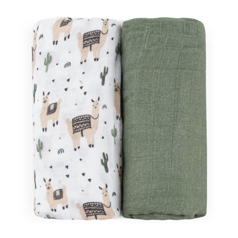 PETITE&MARS Bamboo muslin set of 2 swaddles Misty 120 x 120 cm - Varianty Misty: Llama Vibes