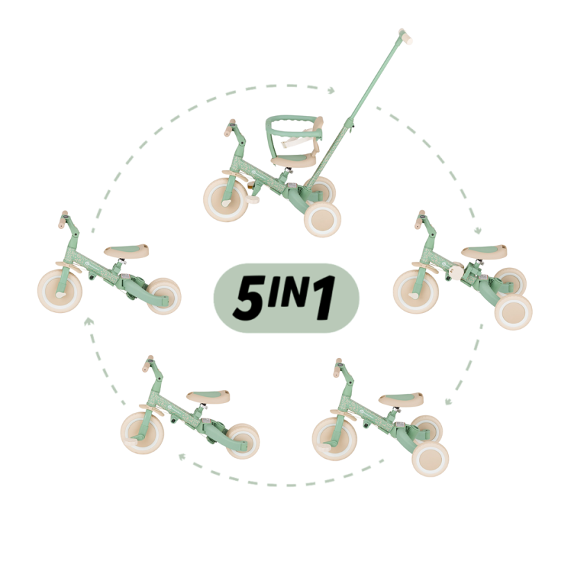 PETITE&MARS Multifunkční tříkolka 5v1 Turbo – limitovaná edice Green Twist