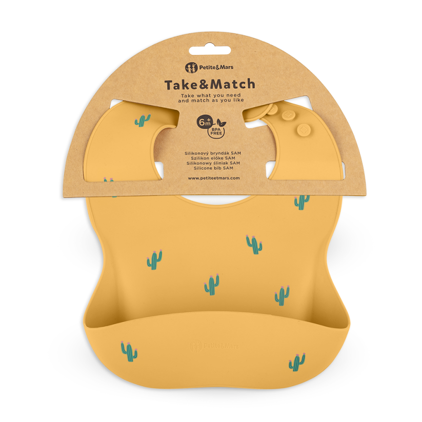 PETITE&MARS Śliniak silikonowy Take&Match ze wzorem 6m+ - Take&Match Design: Sweet Pineaples