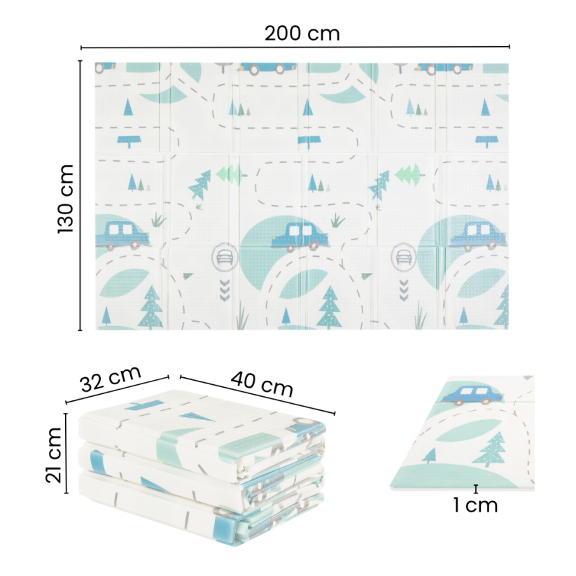 PETITE&MARS Dwustronna, składana mata do zabawy Campy 130×200 cm - Warianty Campy: Cars&Arabesca