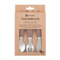 PETITE&MARS Sztućce dla dzieci ze stali nierdzewnej z silikonową rączką Take&Match 12m+
