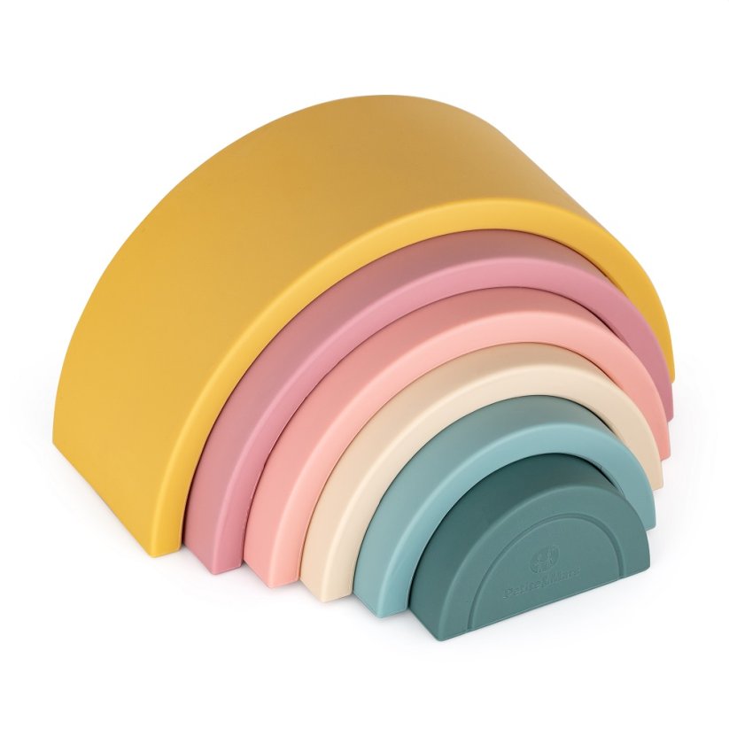PETITE&MARS Silicone folding toy Rainbow Intense Ocher 12m+