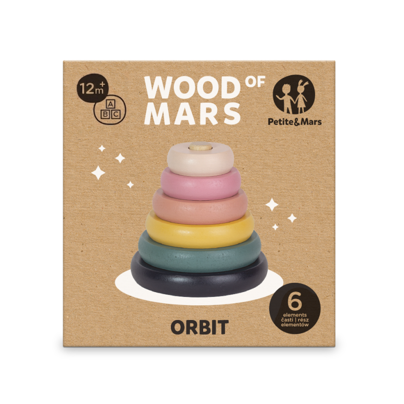 PETITE&MARS Hračka dřevěná skládací Orbit Wood of Mars 36m+ Aurora Pink