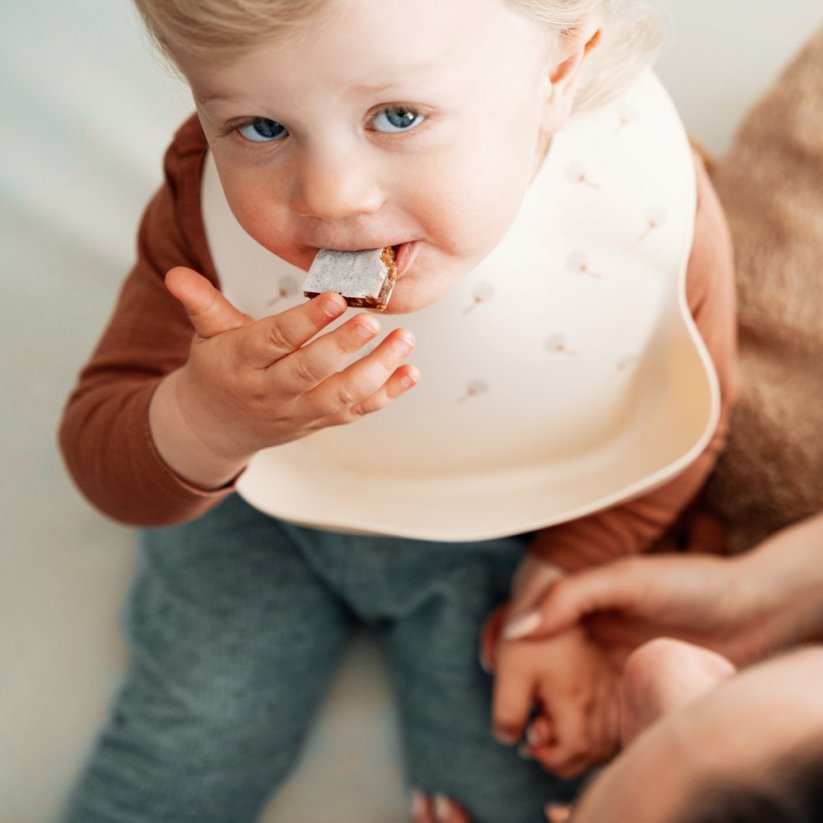 PETITE&MARS Bib silicone Sam Design 6m+ - Variants of  Sam Design: Beige Dandelion
