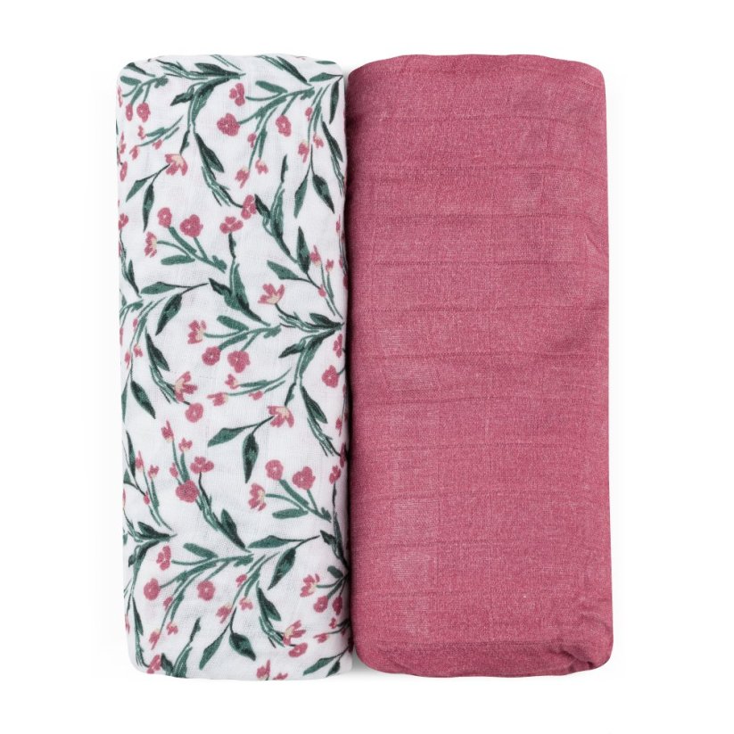 PETITE&MARS Bamboo muslin set of 2 swaddles Misty 120 x 120 cm - Varianty Misty: Pink Meadow